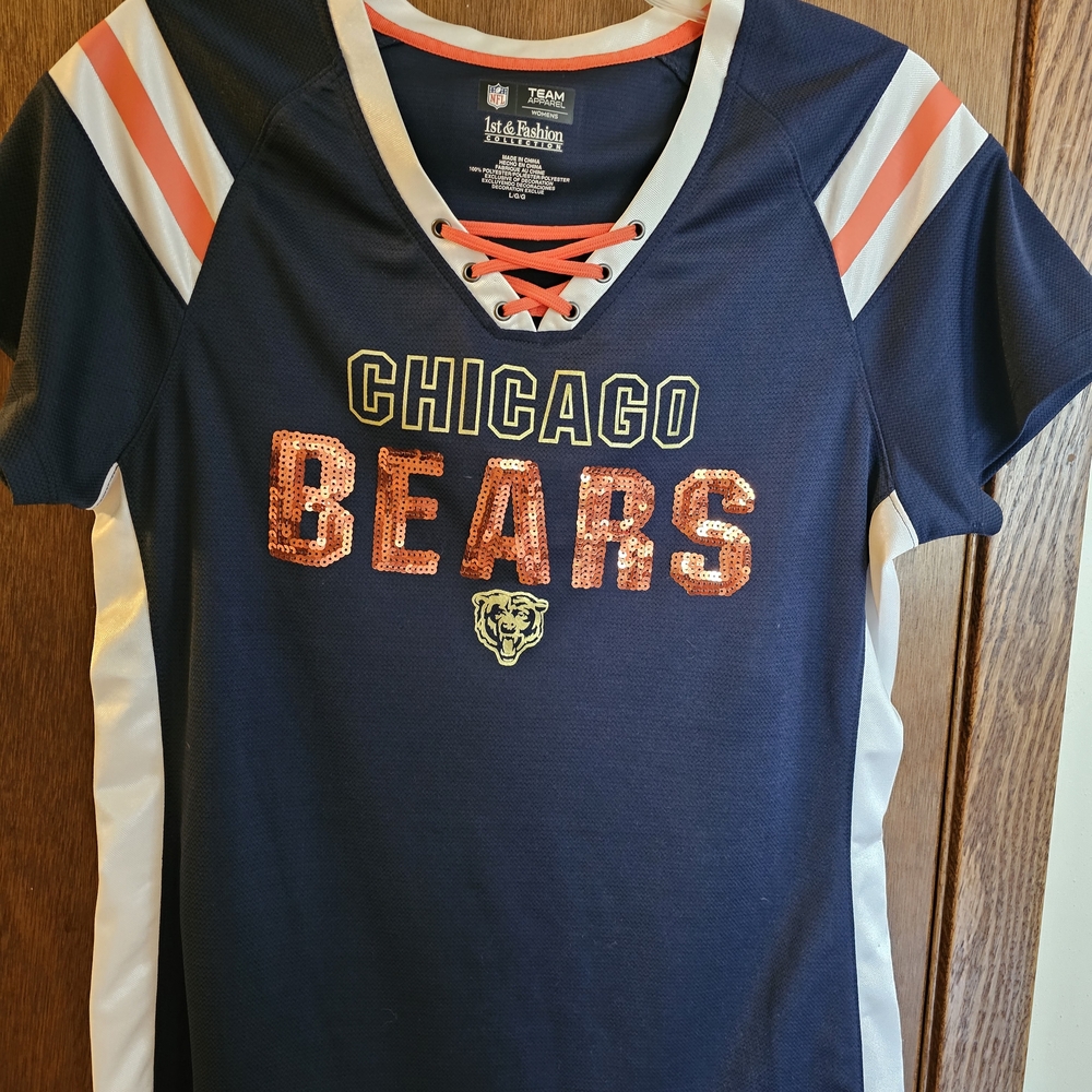 Chicago Bears Navy Sequin Lace-Up Jersey Top by 1st & Fashion